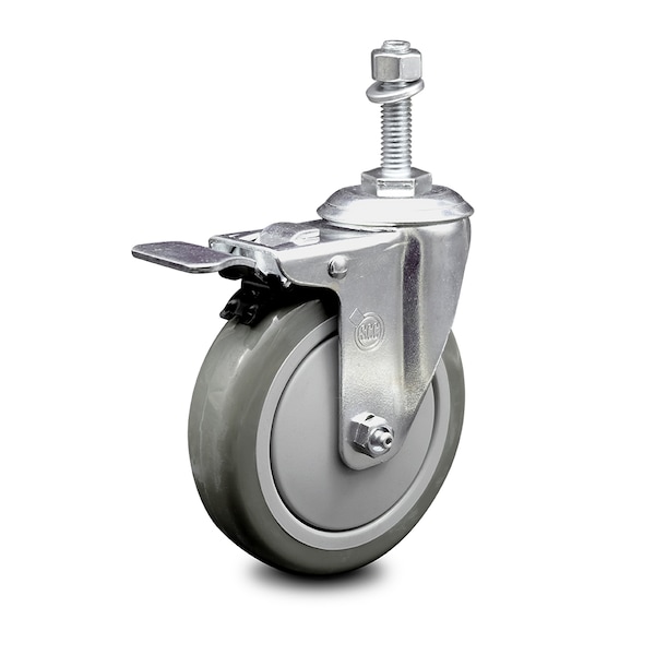 Service Caster 5 Inch Gray Polyurethane Wheel Swivel 3/8 Inch Stem Caster with Total Lock Brake SCC-TSTTL20S514-PPUB-381615 - main